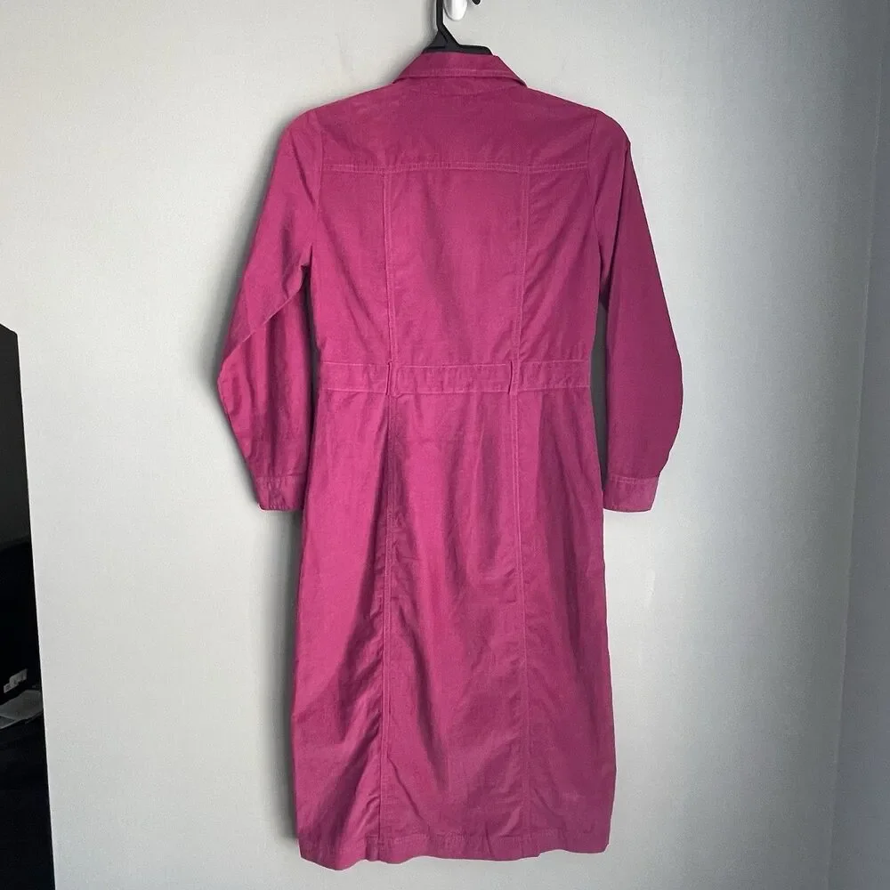 NEW LOFT Most Popular Pink Corduroy Midi Dress Petites 4P Shirtdress Pocket Snap